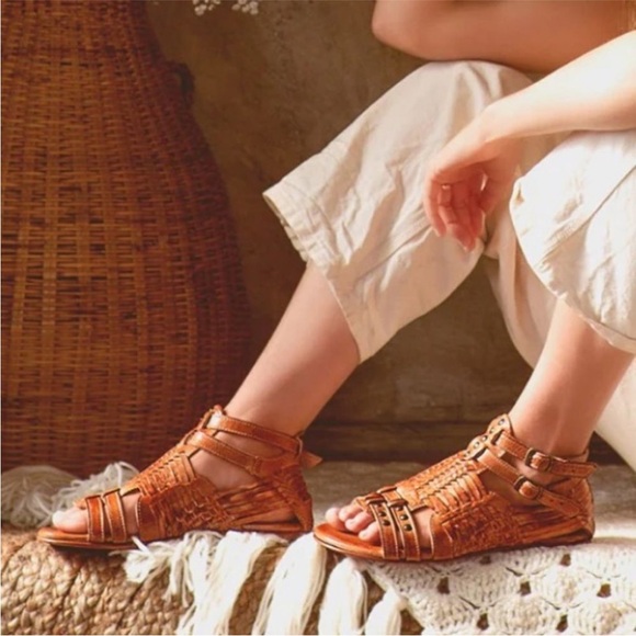 Free People Bed Stu Claire Gladiator Tan Leather Sandals Sz 7 - Picture 3 of 14